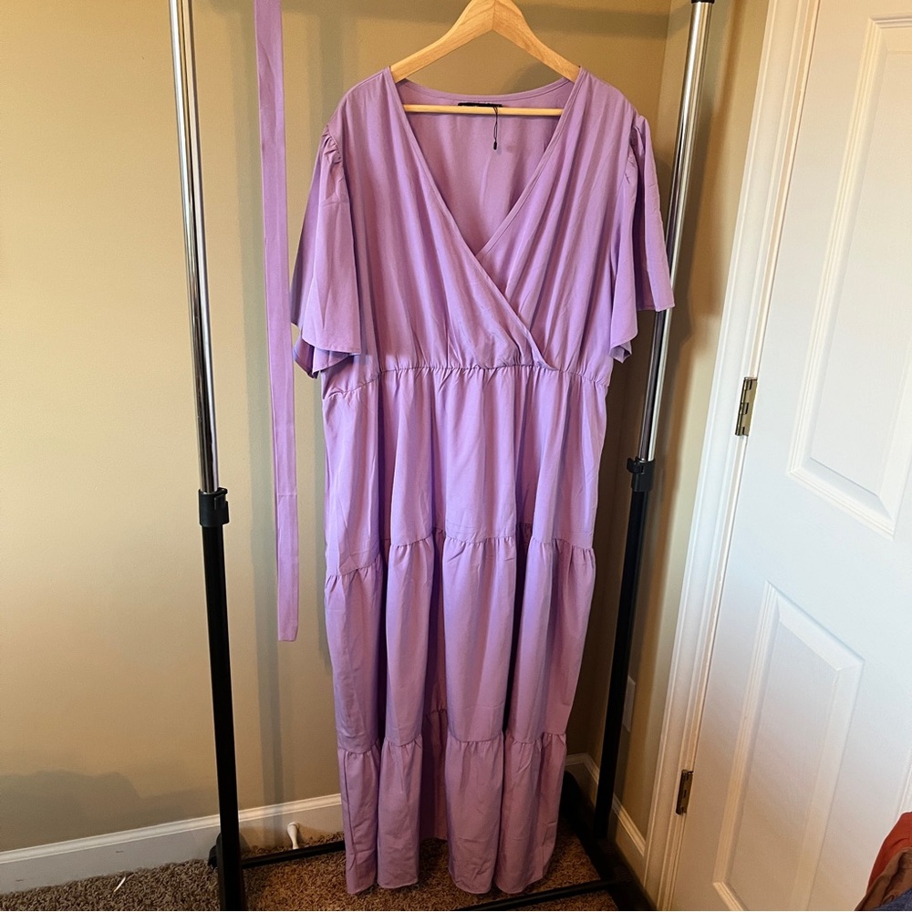 ShopWonder Lavender V-Neck Tiered Dress